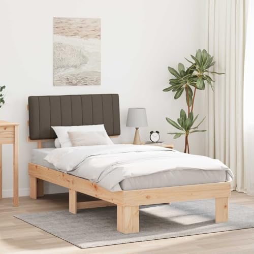 Ordellia Bettgestell Taupe mit gepolstertem Kopfteil, Massivholz Kiefer, 100 x 200 cm, Einzelbett, kein Boxspring erforderlich, modernes Schlafzimmer