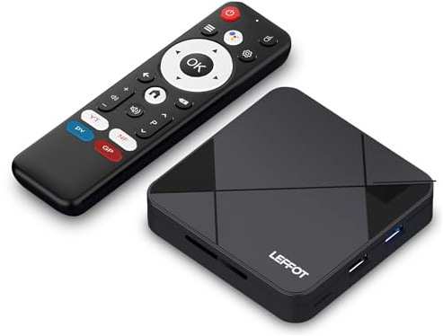 LEFFOT Android 14.0 TV Box 2025, 2GB RAM + 16GB ROM, 4K Ultra HD Decoder Android TV, Smart TV Box con Controllo Vocale, 2.4G&5G WiFi 6, BT 5.4, USB 3.0, HDR10, 100M Ethernet, RK3518 Quad-Core A53 ﻿ ﻿