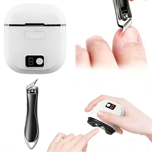 Coupe-ongles électrique + coupe-ongles oblique, idéal pour tous vos besoins de soin des ongles, 3 vitesses avec lumière LED pour bébés, enfants, adultes et personnes âgées((blanc))