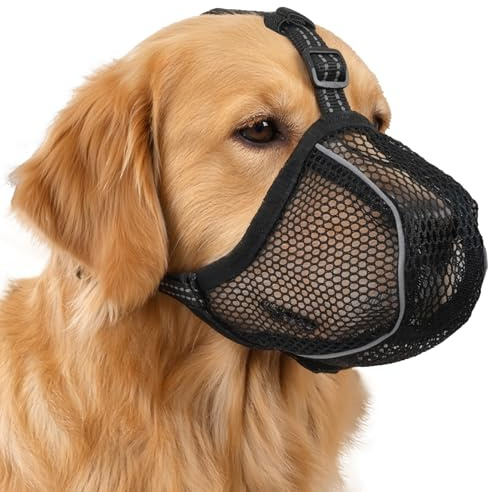 AUAUY Museruola per Cane, Museruola Riflettente Regolabile, Materiale a Rete Morbido, Impedisce di Mangiare e Leccare, Museruolas Anti-Morso e Anti-Abbaio per Diverse Razze Canine (Nero,S)