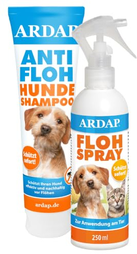 ARDAP Floh Set: Anti Floh Shampoo für Hunde 250ml + Flohspray zur Anwendung am Tier 250ml - Nachhaltiger Flohschutz & hygienische Fellpflege, bis zu 4 Wochen Schutz vor Flöhen, Zecken & Milben (PT19)