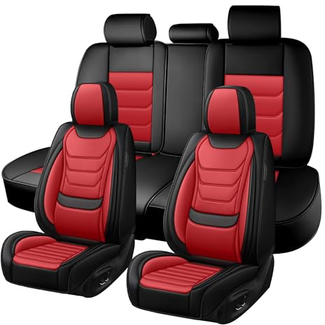 XIAOPYO Autositzbezüge passend für Ford Ranger 2007-2026, 5 Sitze Komplettset, wasserdicht & langlebig, kompatibel mit Seitenairbags, hochwertiges Nappa-Leder Sportsitzbezug.(Schwarz-Rot)