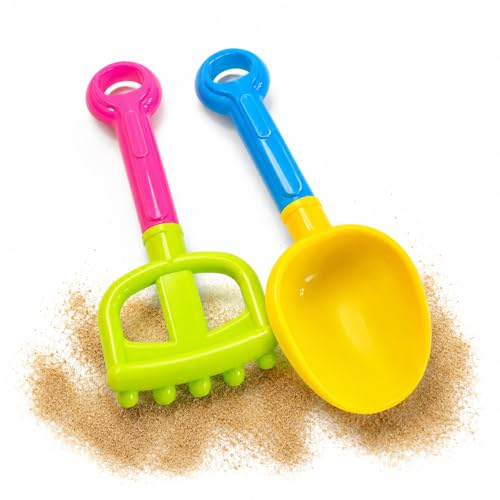 OTHERWISETRIVIAL Juego de palas y rastrillo de playa para niños, 2 piezas, multicolor, 28 cm, juego con arena