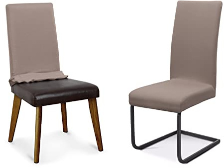 BEAUTEX Stuhlhusse Jersey Baumwolle Stretch elastisch 6er Set Taupe-Braun | auch passend für Freischwinger & Schwingstühle, atmungsaktiv, pflegeleicht, formstabil, universelle Passform, rutschfest