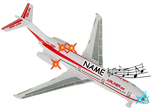 alles-meine.de GmbH Flugzeug - aus Metall - Sound/Geräusche + Licht - mit Rückzug - inkl. Name - 22,5 cm - bewegliche Räder - zum Aufziehen & Fahren/Aufziehfahrzeug/Aufzieh..