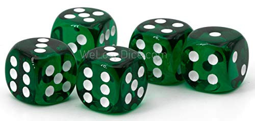 16mm W6 Würfel dunkelgrün transparent/weiß - Made in Germany! - 5Stk