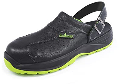 EuroRoutier Premium Fenix Black Cuir véritable, Sabots, Sandales de sécurité certifiées SB+A+E+FO+SRC (Numeric_44)