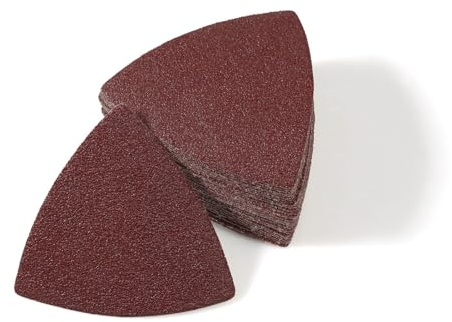 LEONTOOL 30 piezas de papel de lija triangular de grano 60, 3-1/8 pulgadas, 80 mm, papel de lija multiherramienta sin agujeros y almohadillas de lijado multiherramienta abrasivas triangulares