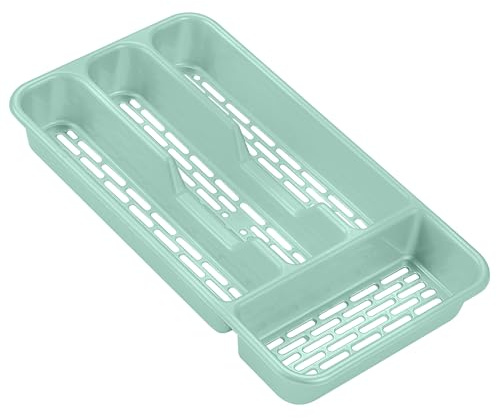 Small Tier Cutlery Tray Classic in Mint Green | BPA Free Plastic Drawer Organizer with 4 Compartments