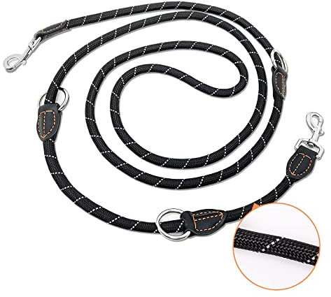 Trhillsbrad Hundeleine 3m x 14mm, Verstellbare hundeleine Große Mittelgroße Hund, Multifunktionsleine Doppelleine Umhängeleine robust, Schwarz