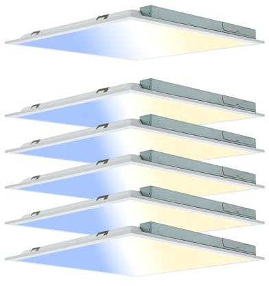VocgoUU 6 Pack 2x2 LED Flat Panel Lights - Light Drop Ceiling 3000K 4000K 5000K and 20W 30W 40W Selectable, 0-10v Dimmable, 100-277Vac, ETL Listed