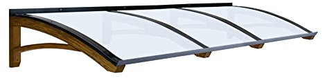 Vordach aus hölzern für den Außenbereich Farbe Honig, Opal kompakte Polycarbonatabdeckung, Modell Legno ONDA, Haustür-Vordächer Größe 100 x 300 cm