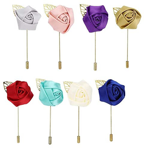 YZSZ 8 Stück Blumen Anstecknadel Boutonniere Handgefertigt Revers Pin Ansteckblume Bräutigam Boutonniere Hochzeit Rose einfach zu tragen für Braut Bräutigam Groomsman Brautjungfer Hochzeit Prom Party