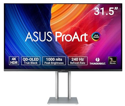 ASUS ProArt OLED PA32UCDM - 32 Zoll 4K UHD Professioneller Monitor - 16:9, 3840x2160, 240Hz, 10-bit - Kolorimeter, ergonomisch, Calman, HDR 400 TB - Thunderbold, HDMI, 96W USB-C, USB-Hub, Lautsprecher