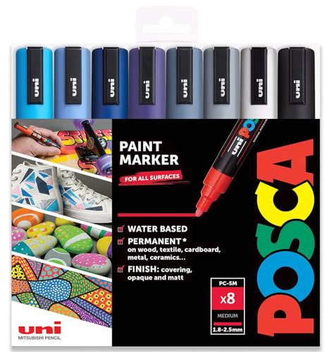 POSCA - PC-5M - Farbmarker-Kunststifte - 1,8–2,5 mm - 8er-Set in Geschenkbox (Cool Tones (B))