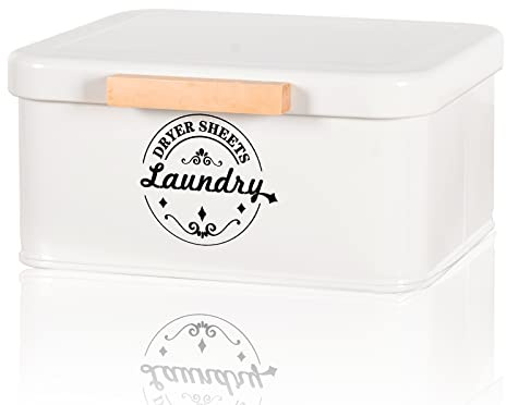 SACREDAY Dryer Sheet Holder with Hinged Lid for Laundry Room Organization. Metal Dryer Sheet Dispenser Container, Farmhouse Laundry Room Decor and Accessories for Dryer Sheets Holder, Cream