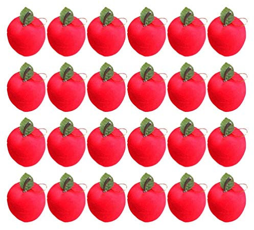 SEWACC Colgantes colgantes de manzanas rojas 24 piezas 3 cm árbol de Navidad adornos colgantes adornos de árbol de Navidad para el hogar centro comercial decoraciones escolares suministros de fiesta