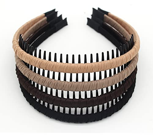 JOBAND 4pcs Hairbands for Women, Non-Slip Zig Zag Headbands, Adjustable Teeth Comb Hair Hoop, Daily Use, Yoga, Spa, Parties, Resin Cotton Blend