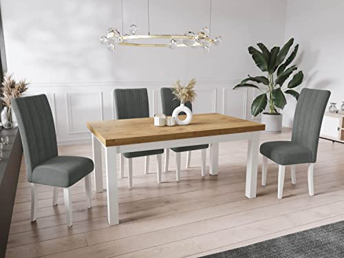 WFL GROUP Moderner Rechteckiger Ausziehbarer Esstisch - Platzsparend - Weißen Holzbeine - 160 bis 210 cm - Hergestellt in EU - 160 x 90 cm - Lancelot Eiche