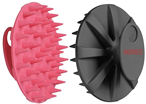 INNERNEED Scalp Massager Shampoo Brush, Wet & Dry Manual Scalp Care Head Scrubber Hair Washing, Soft Silicone Bristles, for Hair Growth, Dandruff Removal (Black+Pink)
