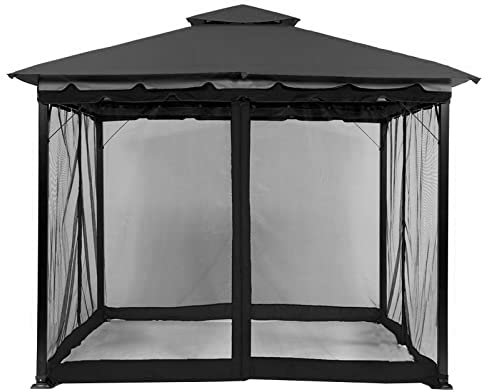 Patio Gazebo Replacement Mosquito Netting - Wonwon Outdoor Gazebo Canopy 4-Panel Screen Walls with Zipper for Garden(Black,9.8FT*11.8FT)