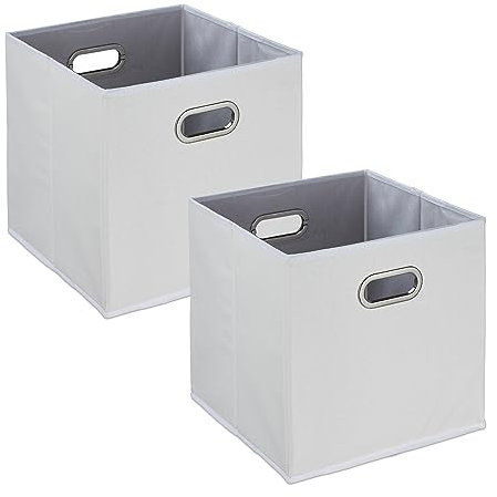 Relaxdays Aufbewahrungsbox, 2er Set, Faltbare Regalboxen, Grifflöcher, HxBxT: 32 x 33 x 33 cm, Faltboxen, Leinen, weiß, Weiss