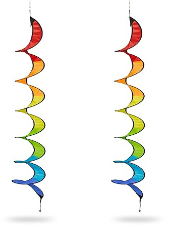 Relaxdays Windspiel, 2er Set, Regenbogen Windspirale, hängend, H x D: 130 x 20 cm, Deko-Windspiel Garten & Balkon, bunt