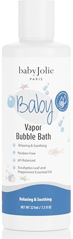 Baby Jolie Vapor Bubble Bath - Baby & Kids Bathing Aromatherapy for Stuffy Nose and Cough Relief, Made with Eucalyptus and Peppermint Extract, Natural Essential Oils, 7.5 oz