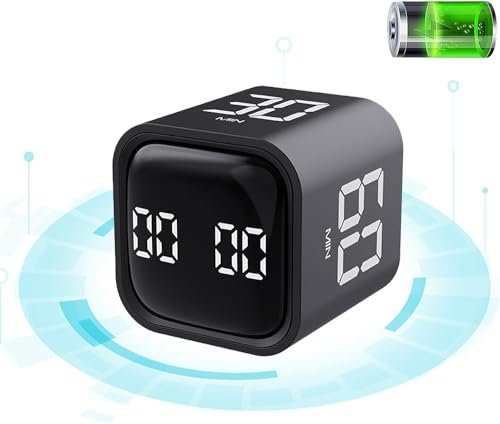 Mokeum Timer, Küchentimer, Schwerkraftsensor, Flip-Würfel-Timer, LED-Display, geräuschloser Countdown-Uhr, digitaler Küchentimer für Arbeit, Studium, Meeting, Kochen, Fitness (schwarz)