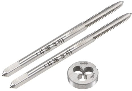 uxcell Juego de 3 piezas de grifo y troquel, 4-40 UNC rosca y troquel redondo, herramienta de roscado de roscado y kit de troquel para reparación de rosca de tornillo de tuerca