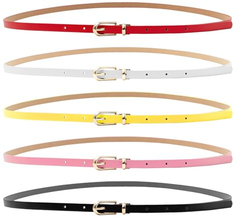 Keboyoe 5-Pack Skinny Leder Midjebälte för Kvinnor med Guldspänne - Justerbar Tunn för Jeans