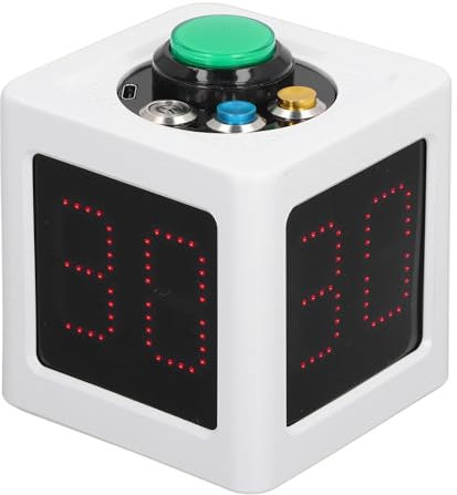 Fockety Poker-Timer, Shot-Uhr, 1,4 Zoll, 4-seitiger Sekunden-Countdown-Timer, Wiederaufladbar, Brettspiele, Würfel-Timer, Digitale Shot-Countdown-Stoppuhr für (EU-Stecker 100-240 V)