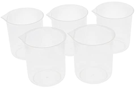 Juego de 5 tazas medidoras de plástico transparente de 500 ml, vaso graduado de laboratorio para cocina, resina, aceite líquido, taza mezcladora desechable para epoxi, duradero 100%