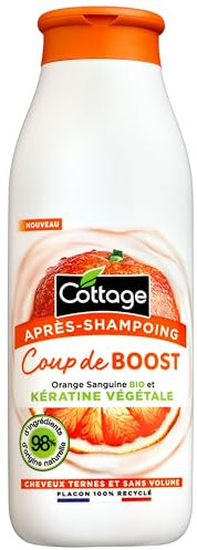 COTTAGE - Après-shampoing Coup de Boost à la Kératine végétale et Orange sanguine BIO - 98% d'ingrédients d'origine naturelle - Cheveux ternes et sans volume - Flacon 100% recyclé - 250ml