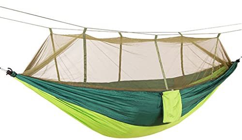 Tragbare Outdoor-Camping-Hängematte für 1–2 Personen mit Moskitonetz, hochfester Fallschirmstoff, Hängebett, Schlafschaukel (Farbe: Grau) (Fruchtgrün)