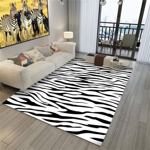 RUGMRZ Kleiner Teppich Kuschelig 120x150CM esstisch groß Schwarz und weiß Waschbarer Teenager-Teppich mit Zebramuster, Wohnzimmer-Kurzflorteppich