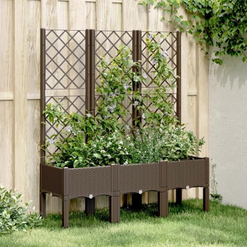 Gecheer Jardinera de jardín con celosía, jardinera de exterior de polipropileno, jardinera con celosía para plantas trepadoras, jardinera con rejilla de exterior, jardinera con espaldera separada,