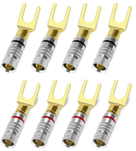 QWORK® 8 Stück Bananenstecker Lautsprecher, Gabelkabelschuhe, Gabel Flachstecker 45 Grad, Gabelstecker Lautsprecherkabel Verbinder Gabelstecker