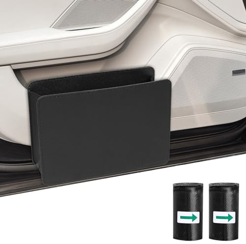 Realjoy Cubo de basura para coche pequeño, plegable con 100 bolsas de basura, mini cubo de basura para coche de piel, organizador multiusos para maletero de coche, accesorios interiores
