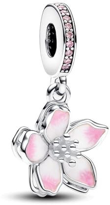 TCZNAF Cherry Blossom Charm Anhänger Bead Pendant für Europäische Armbänder Schmuck Geschenk 925 Sterling Silber Charm für Damen Frauen