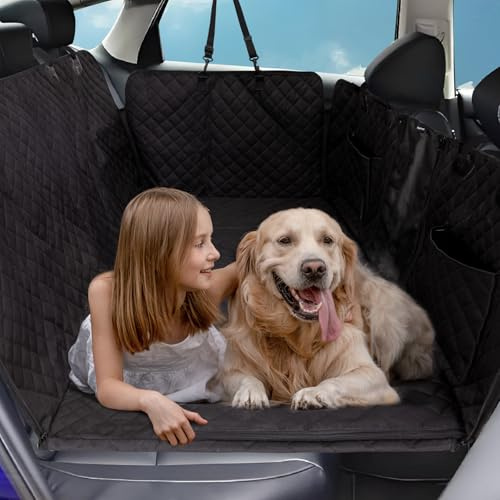 KingCamp Hundedecke Auto Rückbank, Hundesitzbezug mit Harter Unterseite, 137 x 65 cm Auto Hundedecke Rücksitz mit Sicherheitsgurte, Wasserdicht Hundeschutz Kratzfest rutschfest für PKWs SUV