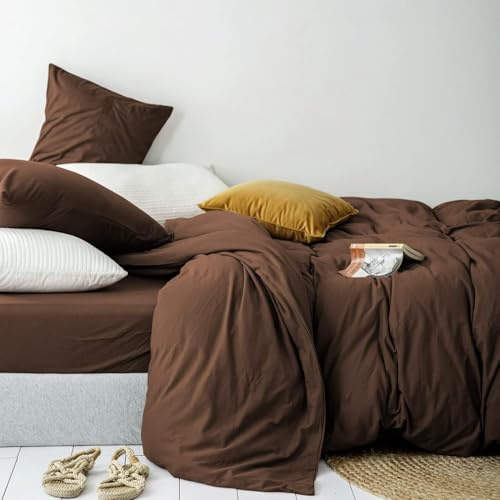 Lanqinglv Bettwäsche 140x200 Braun Unifarben aus Mikrofaser für Allergiker | ÖKO-TEX Zertifiziert,4 Jahreszeiten Set,Deckenbezug Atmungsaktiv Bettbezug und 1 Kissenbezüge 80x80 mit Reißverschluss