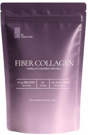 Fiber Collagen Pulver [400g] - Vanille Protein mit Akazienfaser für einen gesunden Darm - Collagen Typ I und III
