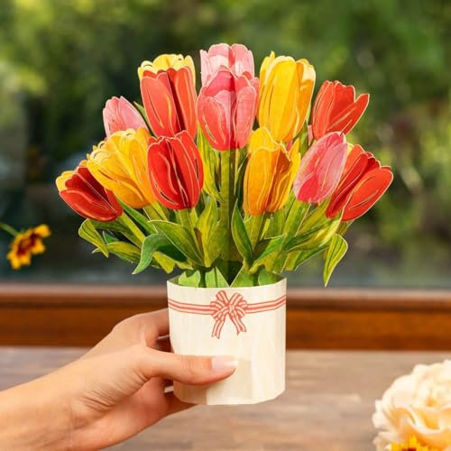 papercrush® Pop Up Bouquet di tulipani - 3D Cartolina di fiori di carta per compleanno di donne (mamma, nonna, madrina), Biglietto pensione collega donna con motivo floreale, Thank you card per amica