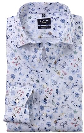 OLYMP Herren Oberhemd Langarm Luxor,Digitaldruck auf Uni,465 Modern Fit 20,19 Global Kent,Weiss 00,44