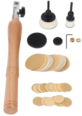 Bowl Sander Tool Kit, Wood Turning Lathe Sanding Tools Handheld Bowl Sander with Rotatable Spindle Head, Round Discs, Buffing Pads, 50 X Sandpapers, Wrench