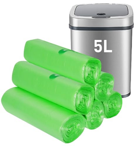 KOMABLEN 180 Pezzi Sacchetti Spazzatura Organici 5l, 6 Rotoli 2,6 Gal Sacchi Spazzatura, Verde Compostabili Sacchetti Umido Biodegradabili, Buste Spazzatura per Soggiorno, Bagno, Cucina, Ufficio