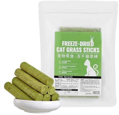 Katzengrasstäbchen | 8 Stäbchen Katzenkausnacks - gefriergetrocknete Katzenkausnacks, aromatisierte Haarballen Entfernungsstab für erwachsene & ältere Katzen