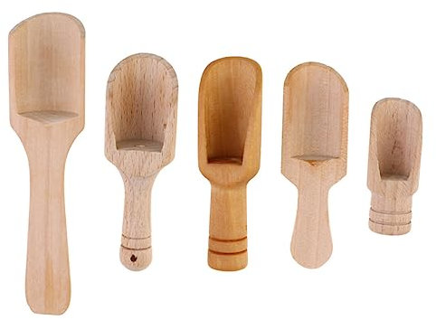 OFFSCH 5 piezas pequeña cuchara de madera pequeña pala para bidón amasar café en polvo especias cucharón de madera cuchara de madera natural cucharilla cucharilla cucharilla de té accesorios cuchara