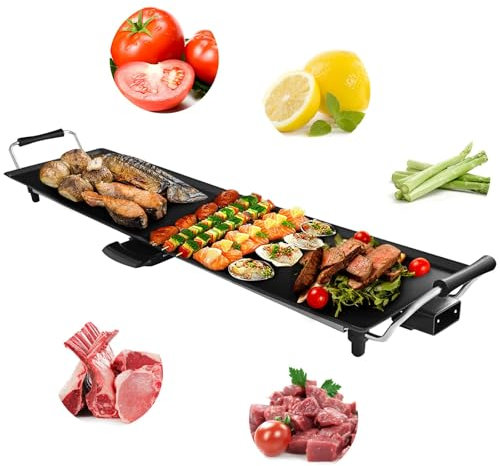 RELAX4LIFE Piastra Elettrica per Grigliare 1800 W con Temperatura Regolabile, Rivestimento Antiaderente, Superficie di Cottura 90 x 23 cm per Famiglie, Nero